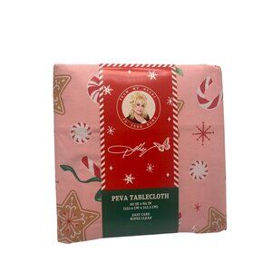 Dolly Parton Christmas Candy Cane & Gingerbread Pink PEVA Tablecloth 60” x 84” E